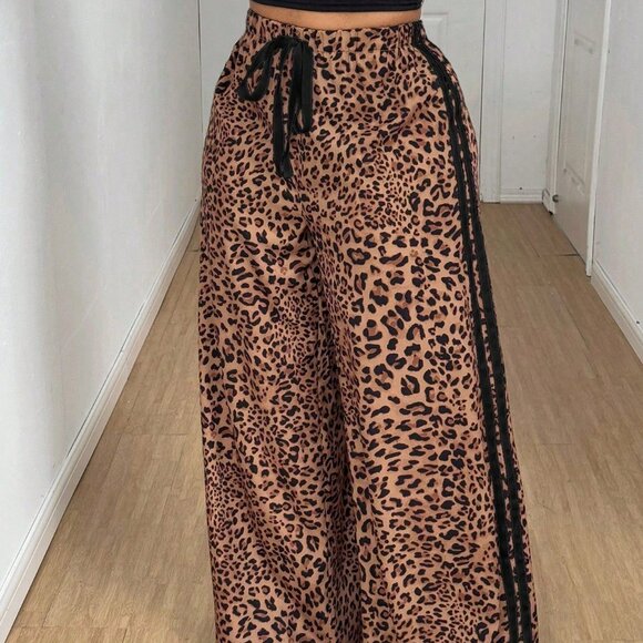 Multicolor Casual Women's Versatile Leopard Pants plus size curve - Picture 3 of 7